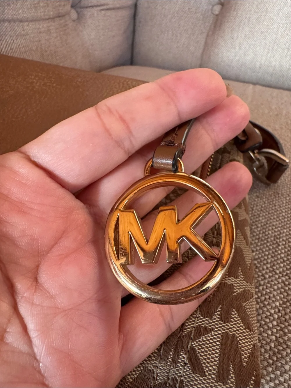 Michael Kors Tan Brown MK Logo Shoulder Bag